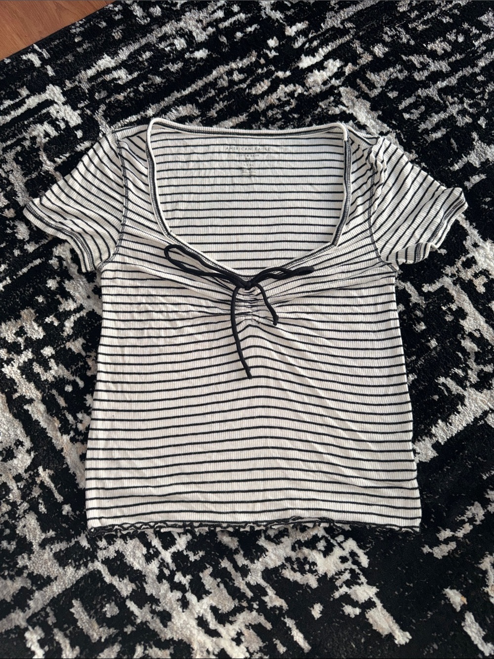 American Eagle Outfitters Black and White Striped Tie-Front Crop Top